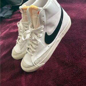 White High-Top Sneakers with Black Swoosh